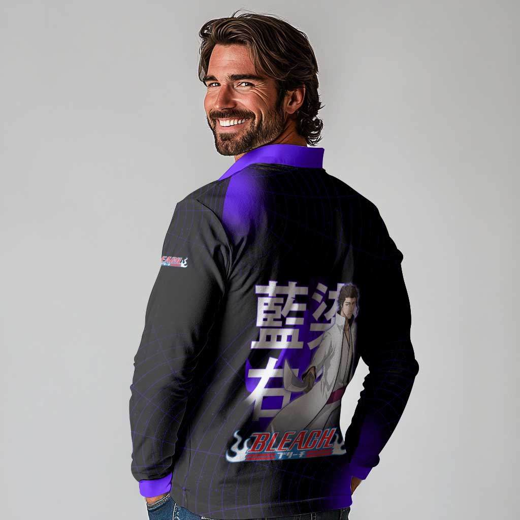 Aizen Sousuke Bleach Long Sleeve Polo Shirt Cosmic Anime Energy Grid Style