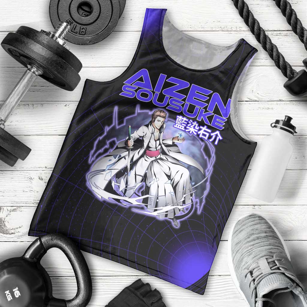 Aizen Sousuke Bleach Men Tank Top Cosmic Anime Energy Grid Style