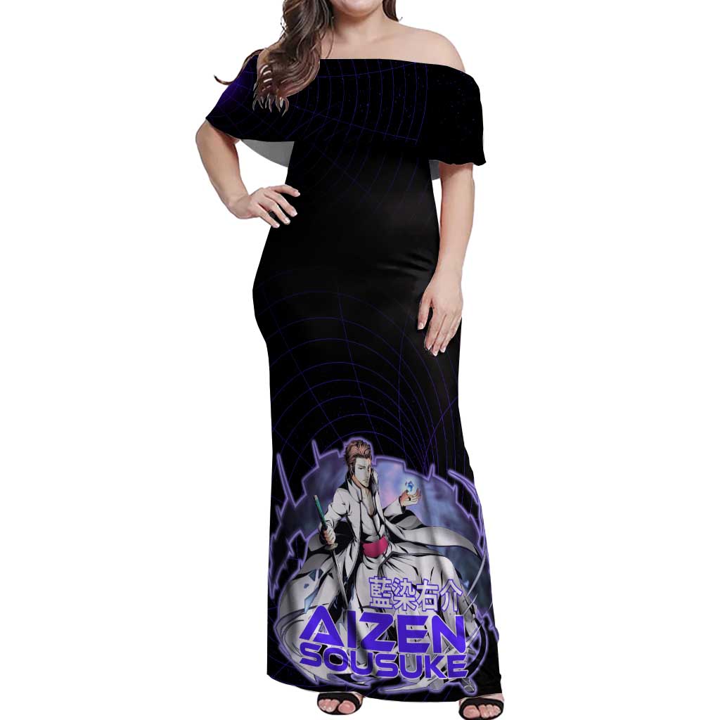 Aizen Sousuke Bleach Off Shoulder Maxi Dress Cosmic Anime Energy Grid Style