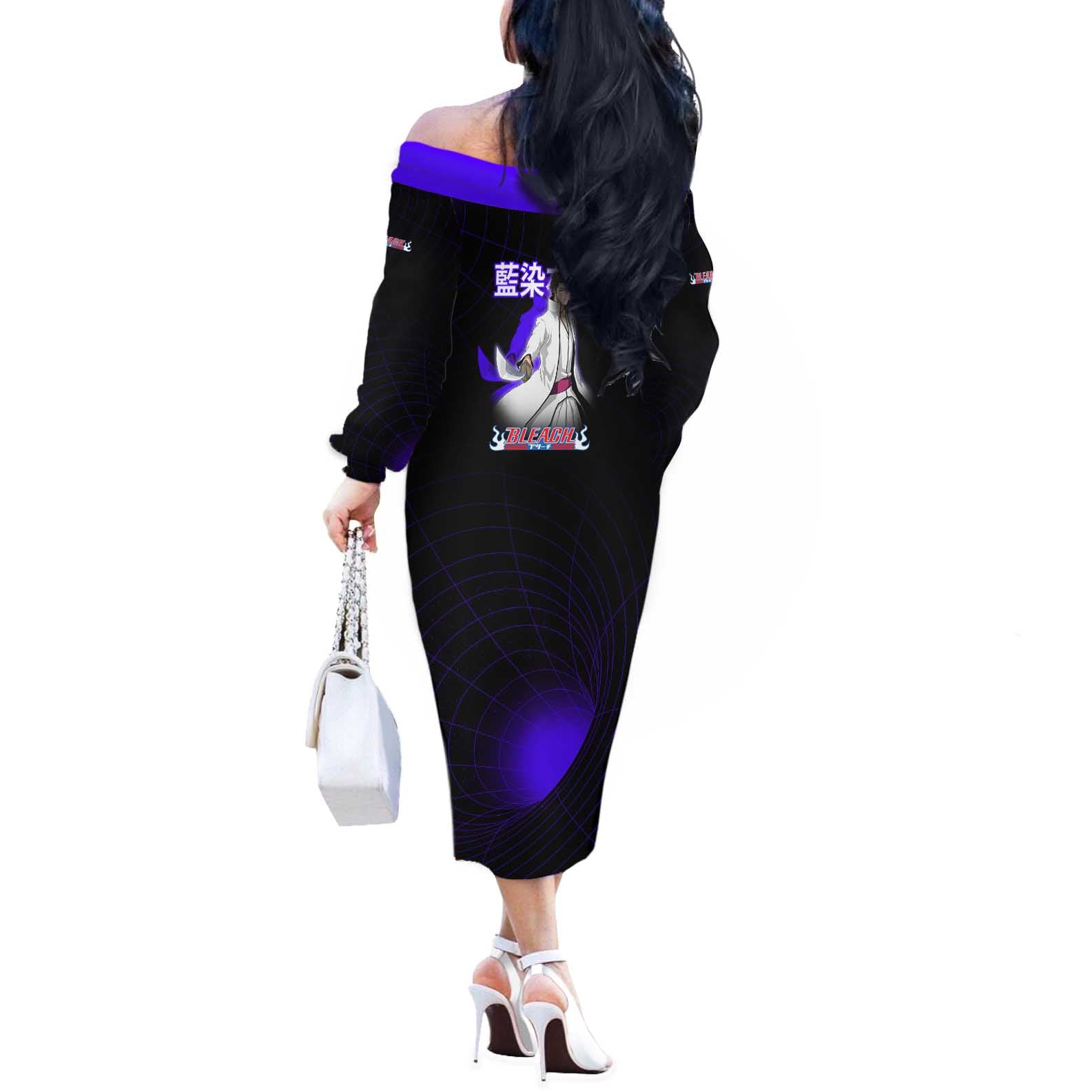 Aizen Sousuke Bleach Off The Shoulder Long Sleeve Dress Cosmic Anime Energy Grid Style