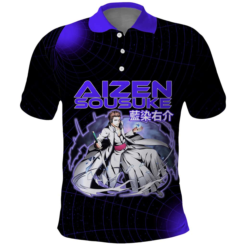Aizen Sousuke Bleach Polo Shirt Cosmic Anime Energy Grid Style