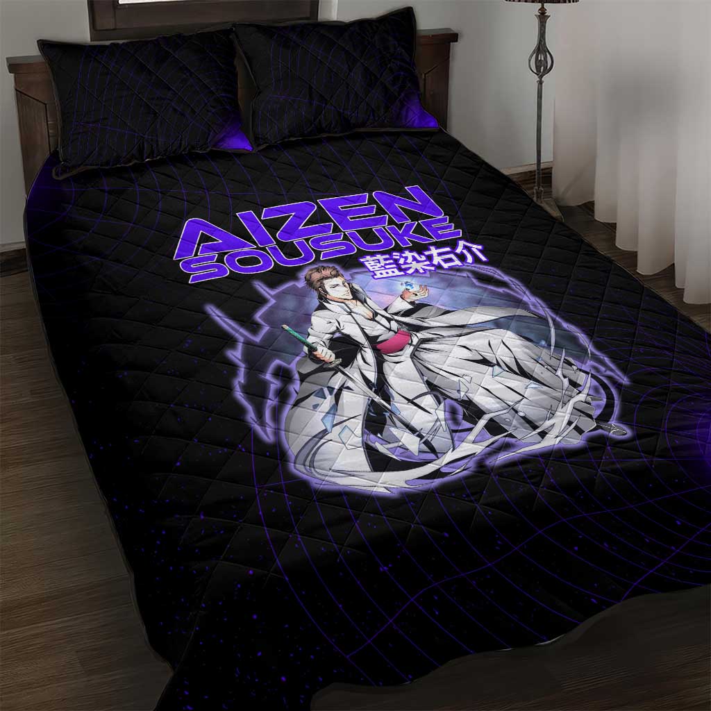 Aizen Sousuke Bleach Quilt Bed Set Cosmic Anime Energy Grid Style