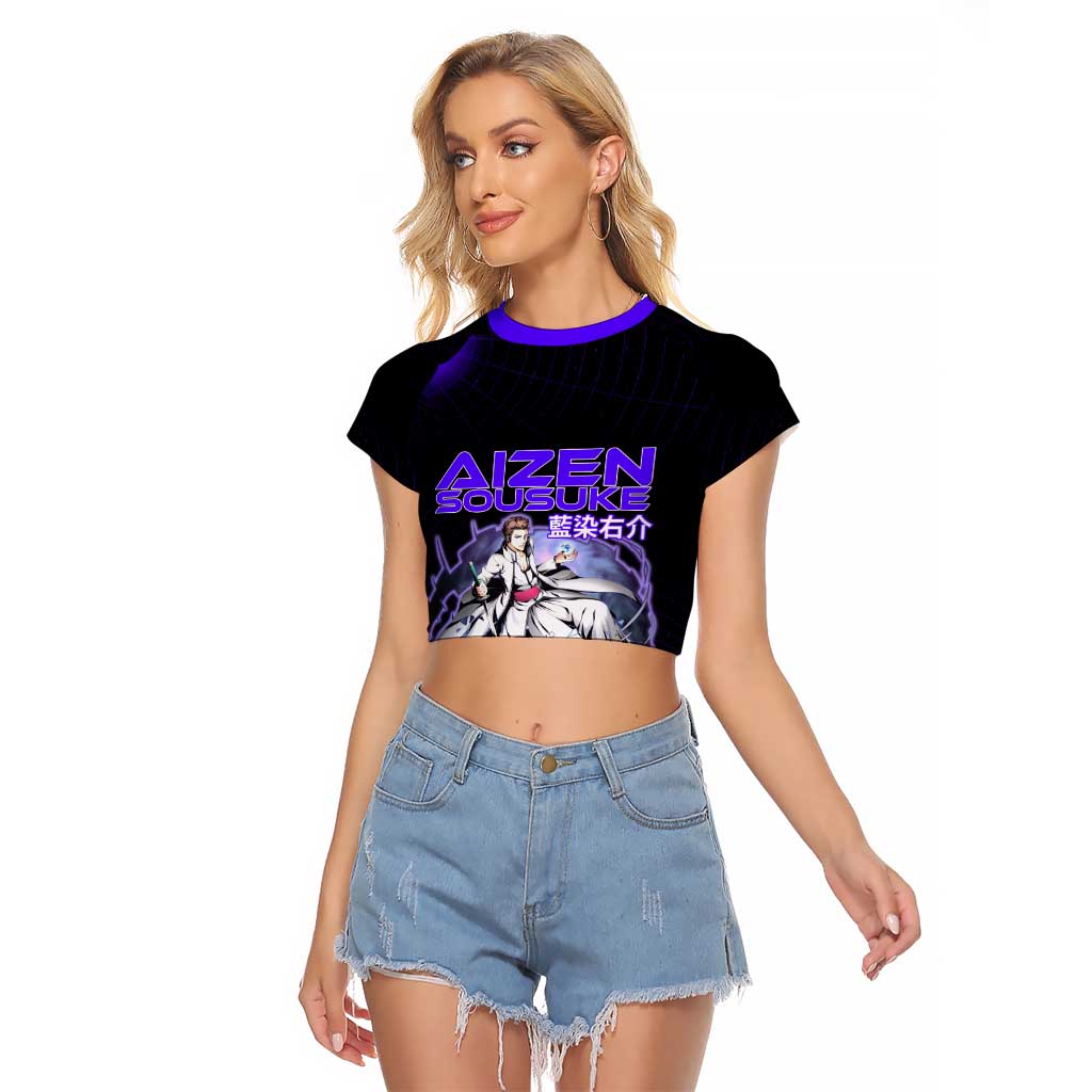 Aizen Sousuke Bleach Raglan Cropped T Shirt Cosmic Anime Energy Grid Style