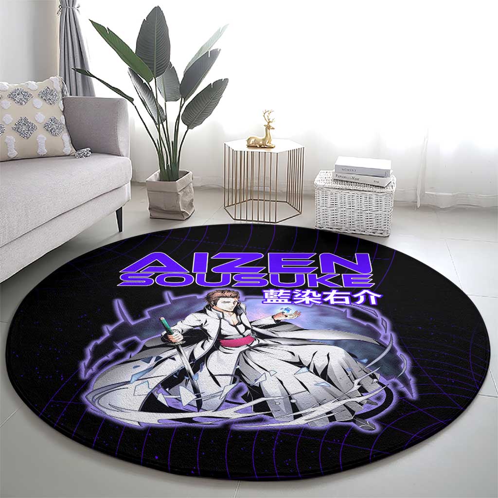 Aizen Sousuke Bleach Round Carpet Cosmic Anime Energy Grid Style