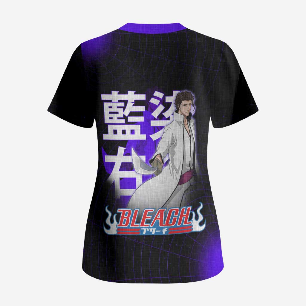 Aizen Sousuke Bleach Scrub Top Cosmic Anime Energy Grid Style