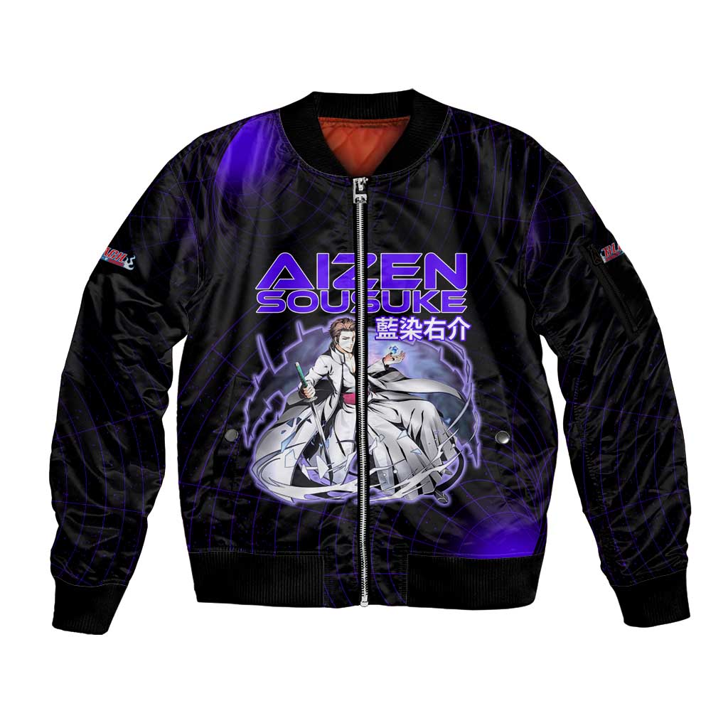 Aizen Sousuke Bleach Sleeve Zip Bomber Jacket Cosmic Anime Energy Grid Style