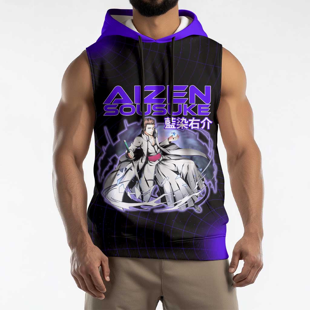 Aizen Sousuke Bleach Sleeveless Hoodie Cosmic Anime Energy Grid Style