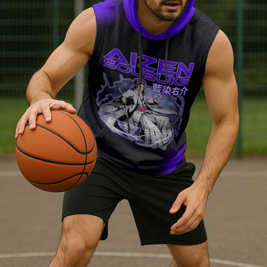 Aizen Sousuke Bleach Sleeveless Hoodie Cosmic Anime Energy Grid Style