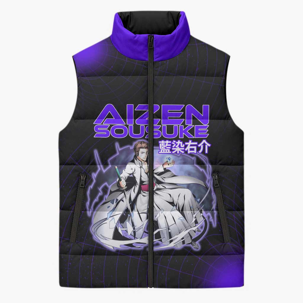 Aizen Sousuke Bleach Sleeveless Puffer Jacket Cosmic Anime Energy Grid Style