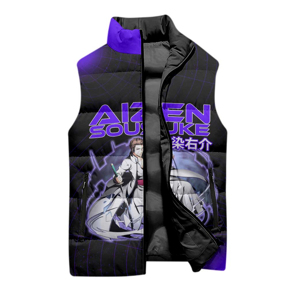 Aizen Sousuke Bleach Sleeveless Puffer Jacket Cosmic Anime Energy Grid Style