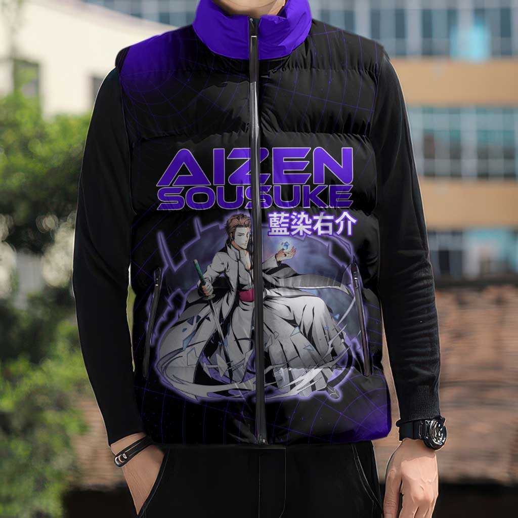 Aizen Sousuke Bleach Sleeveless Puffer Jacket Cosmic Anime Energy Grid Style