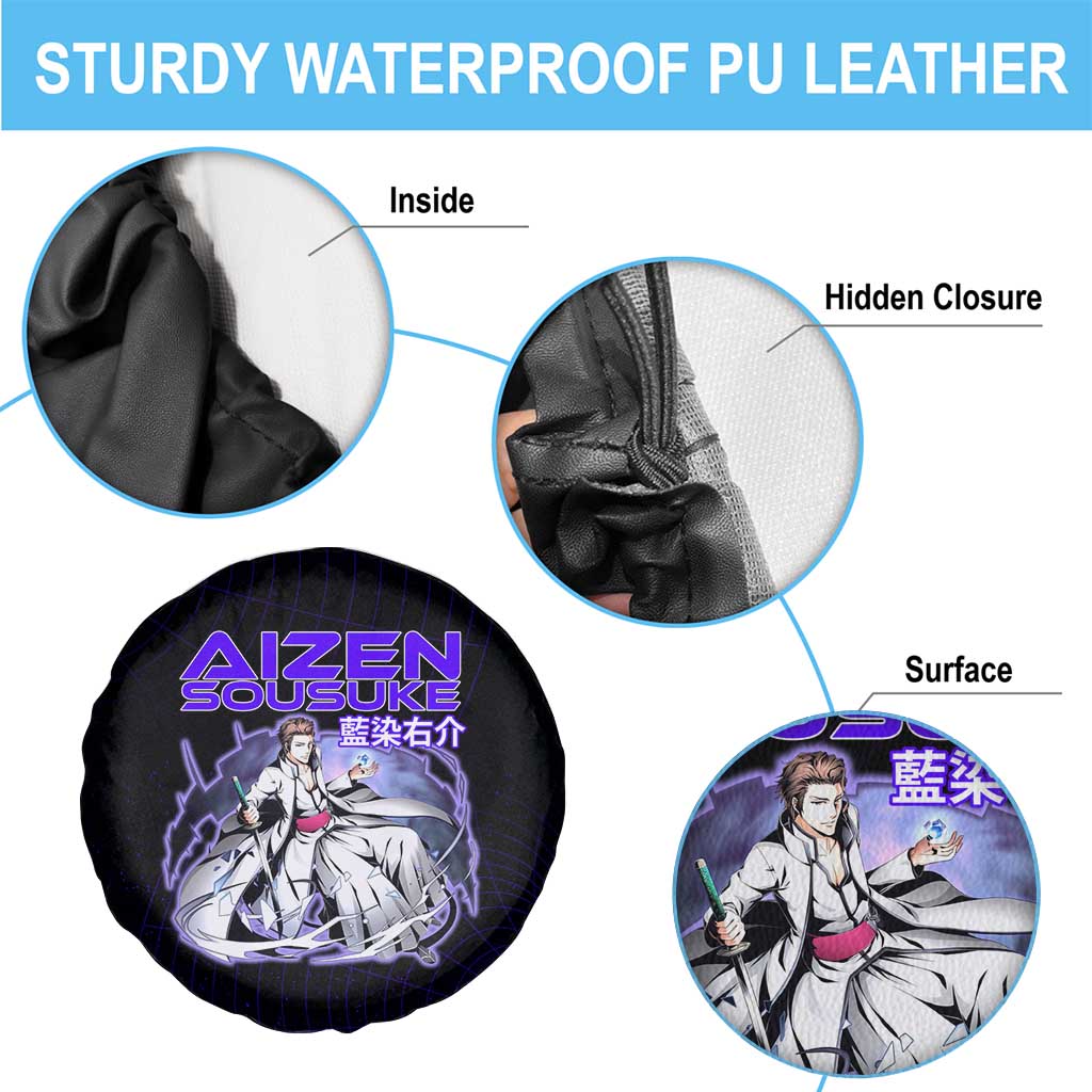 Aizen Sousuke Bleach Spare Tire Cover Cosmic Anime Energy Grid Style
