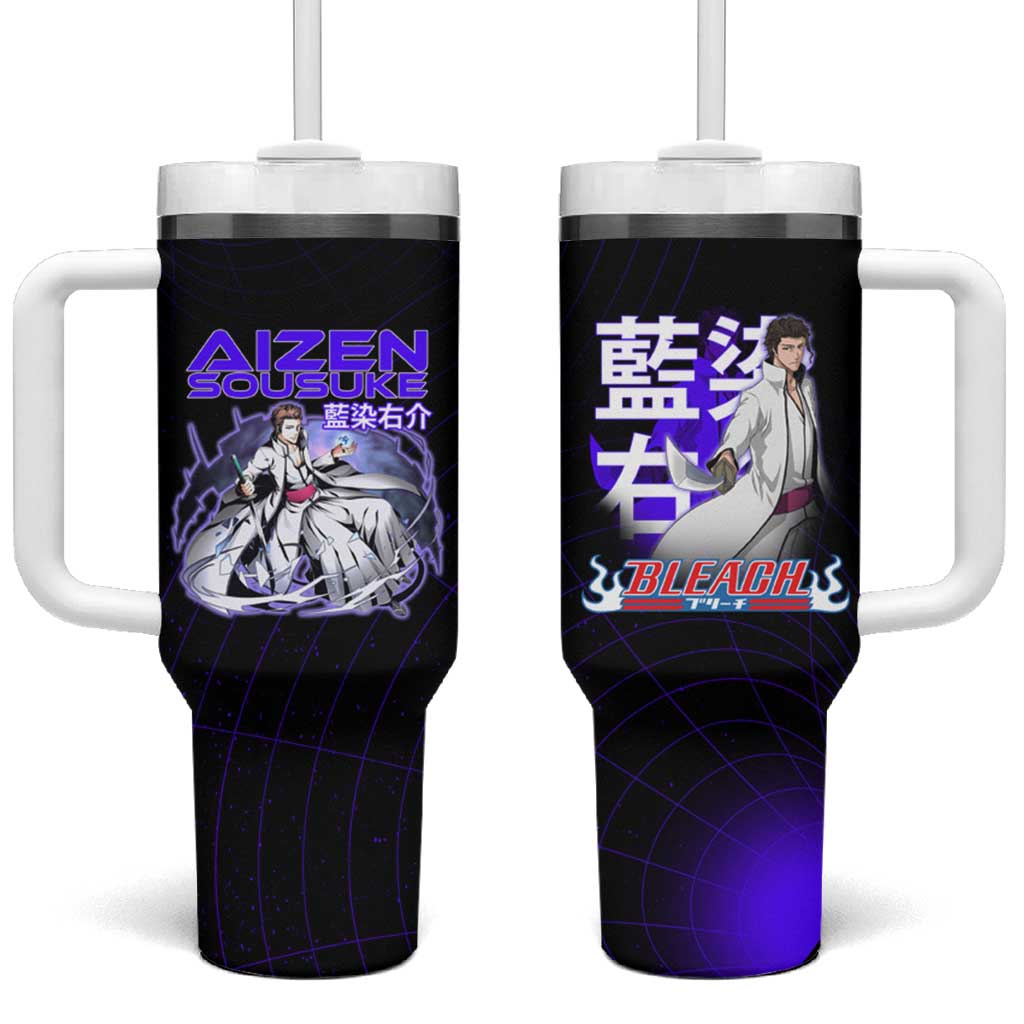 Aizen Sousuke Bleach Tumbler With Handle Cosmic Anime Energy Grid Style