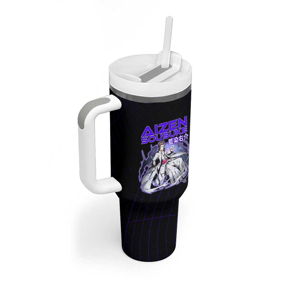 Aizen Sousuke Bleach Tumbler With Handle Cosmic Anime Energy Grid Style