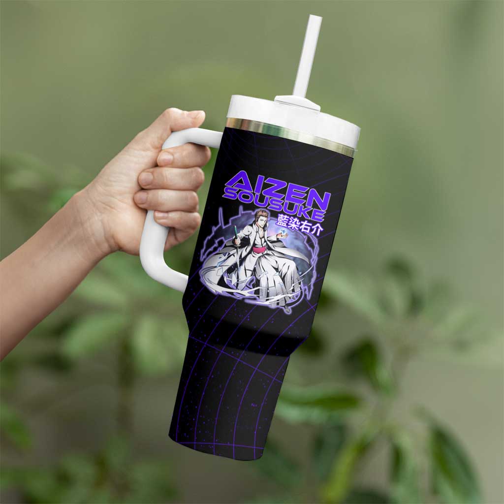 Aizen Sousuke Bleach Tumbler With Handle Cosmic Anime Energy Grid Style