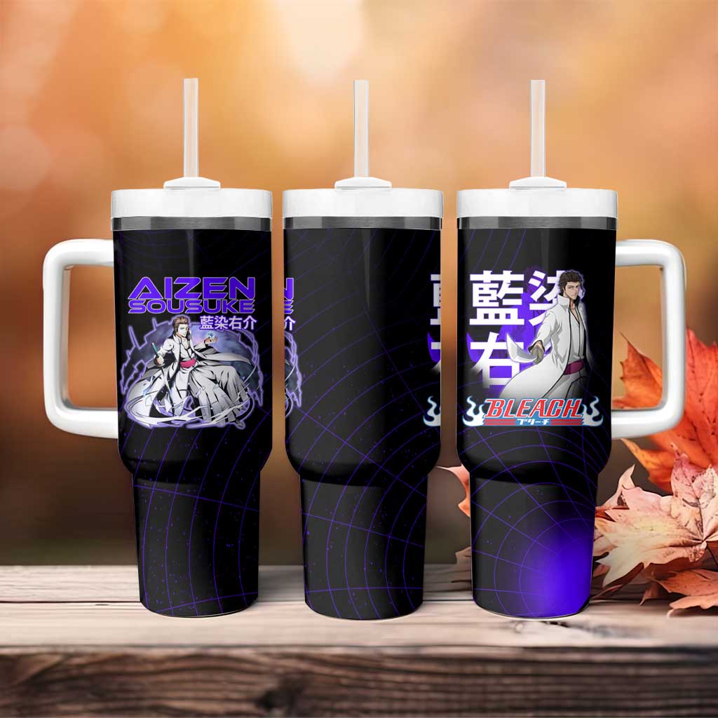 Aizen Sousuke Bleach Tumbler With Handle Cosmic Anime Energy Grid Style