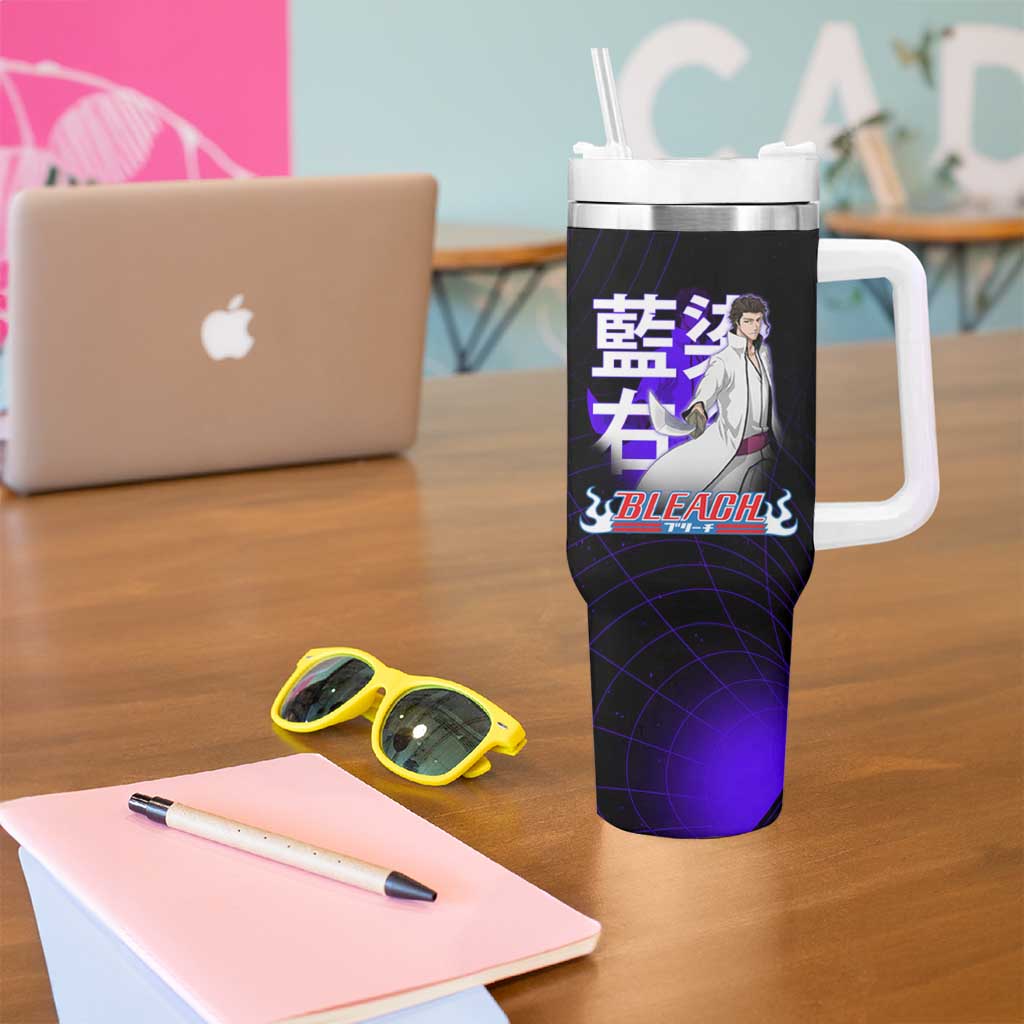 Aizen Sousuke Bleach Tumbler With Handle Cosmic Anime Energy Grid Style