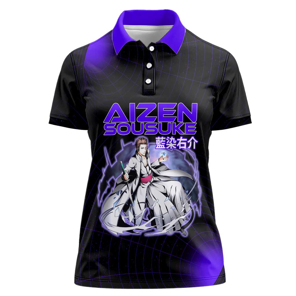 Aizen Sousuke Bleach Women Polo Shirt Cosmic Anime Energy Grid Style