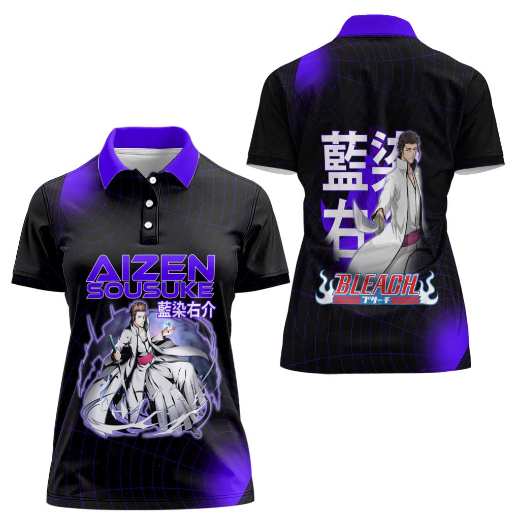 Aizen Sousuke Bleach Women Polo Shirt Cosmic Anime Energy Grid Style