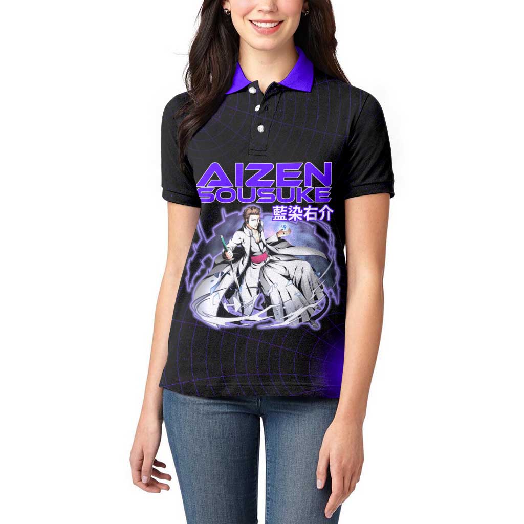 Aizen Sousuke Bleach Women Polo Shirt Cosmic Anime Energy Grid Style