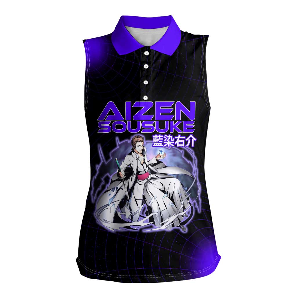 Aizen Sousuke Bleach Women Sleeveless Polo Shirt Cosmic Anime Energy Grid Style