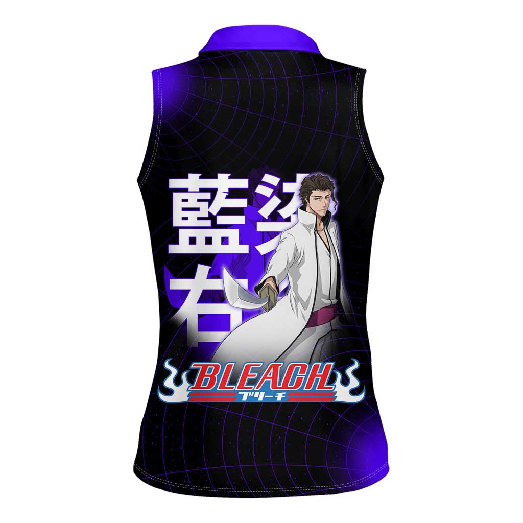 Aizen Sousuke Bleach Women Sleeveless Polo Shirt Cosmic Anime Energy Grid Style