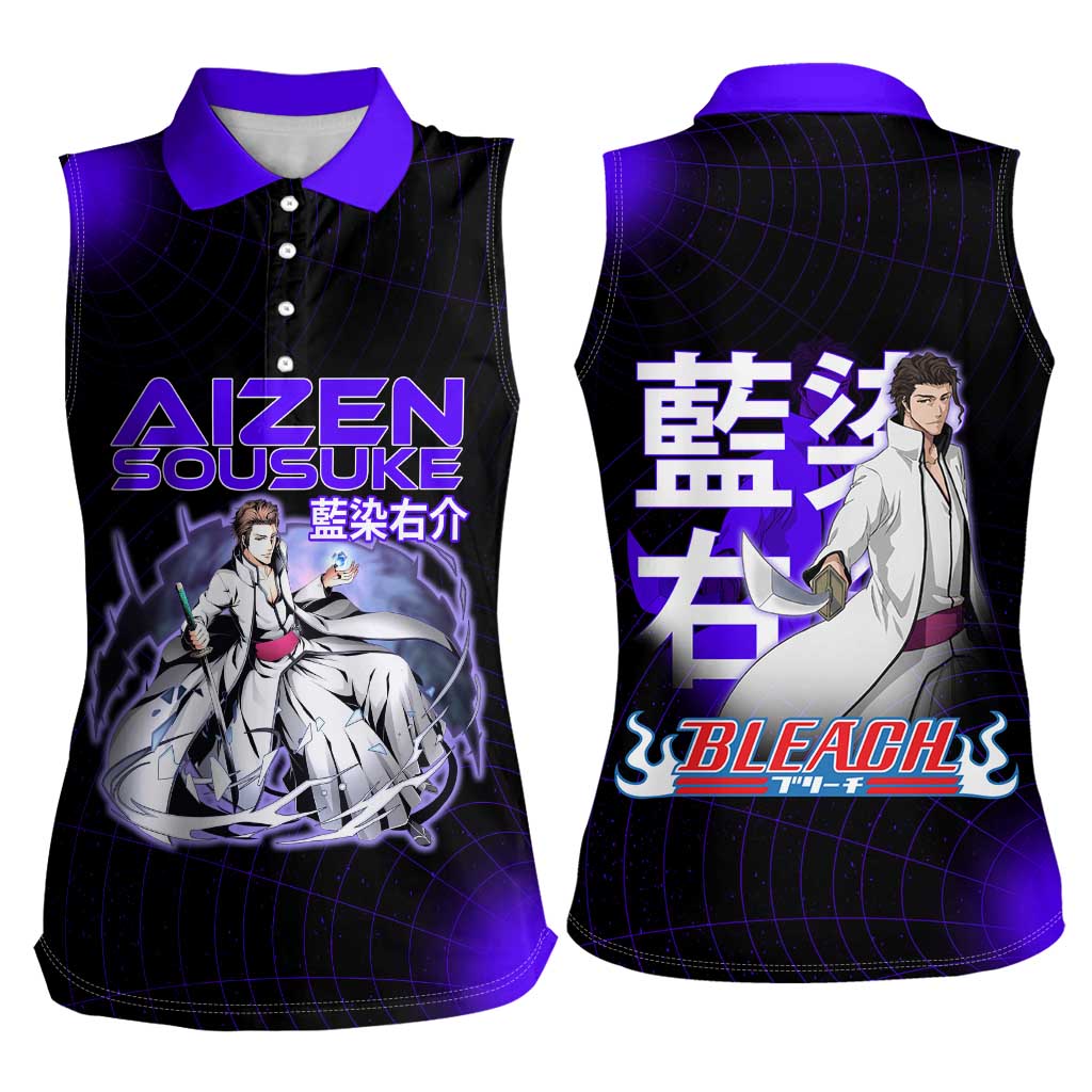Aizen Sousuke Bleach Women Sleeveless Polo Shirt Cosmic Anime Energy Grid Style
