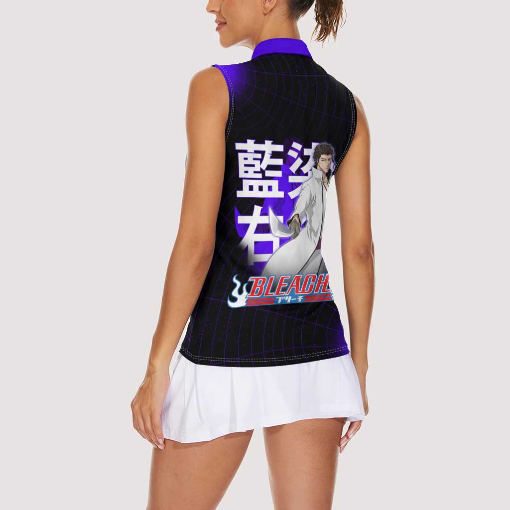 Aizen Sousuke Bleach Women Sleeveless Polo Shirt Cosmic Anime Energy Grid Style