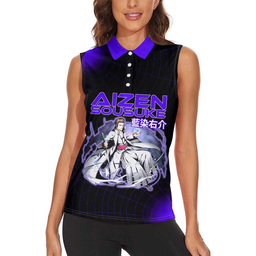 Aizen Sousuke Bleach Women Sleeveless Polo Shirt Cosmic Anime Energy Grid Style