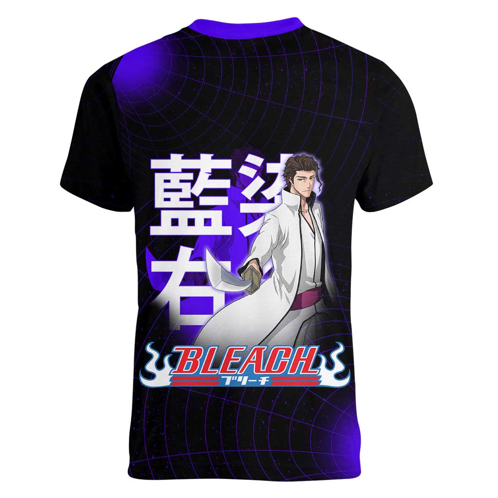 Aizen Sousuke Bleach Women V-Neck T-Shirt Cosmic Anime Energy Grid Style