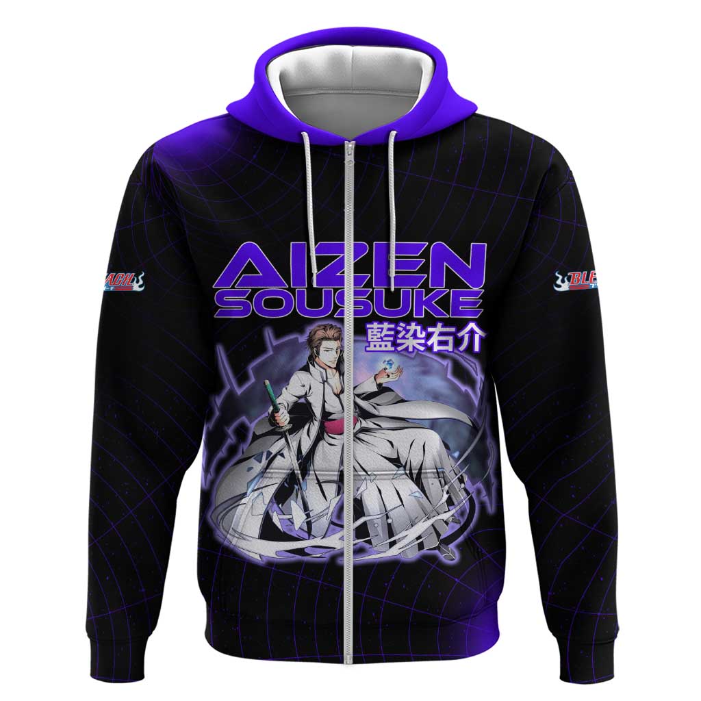 Aizen Sousuke Bleach Zip Hoodie Cosmic Anime Energy Grid Style