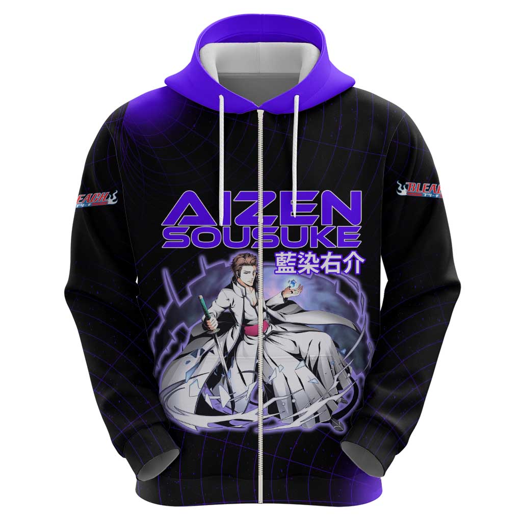 Aizen Sousuke Bleach Zip Hoodie Cosmic Anime Energy Grid Style
