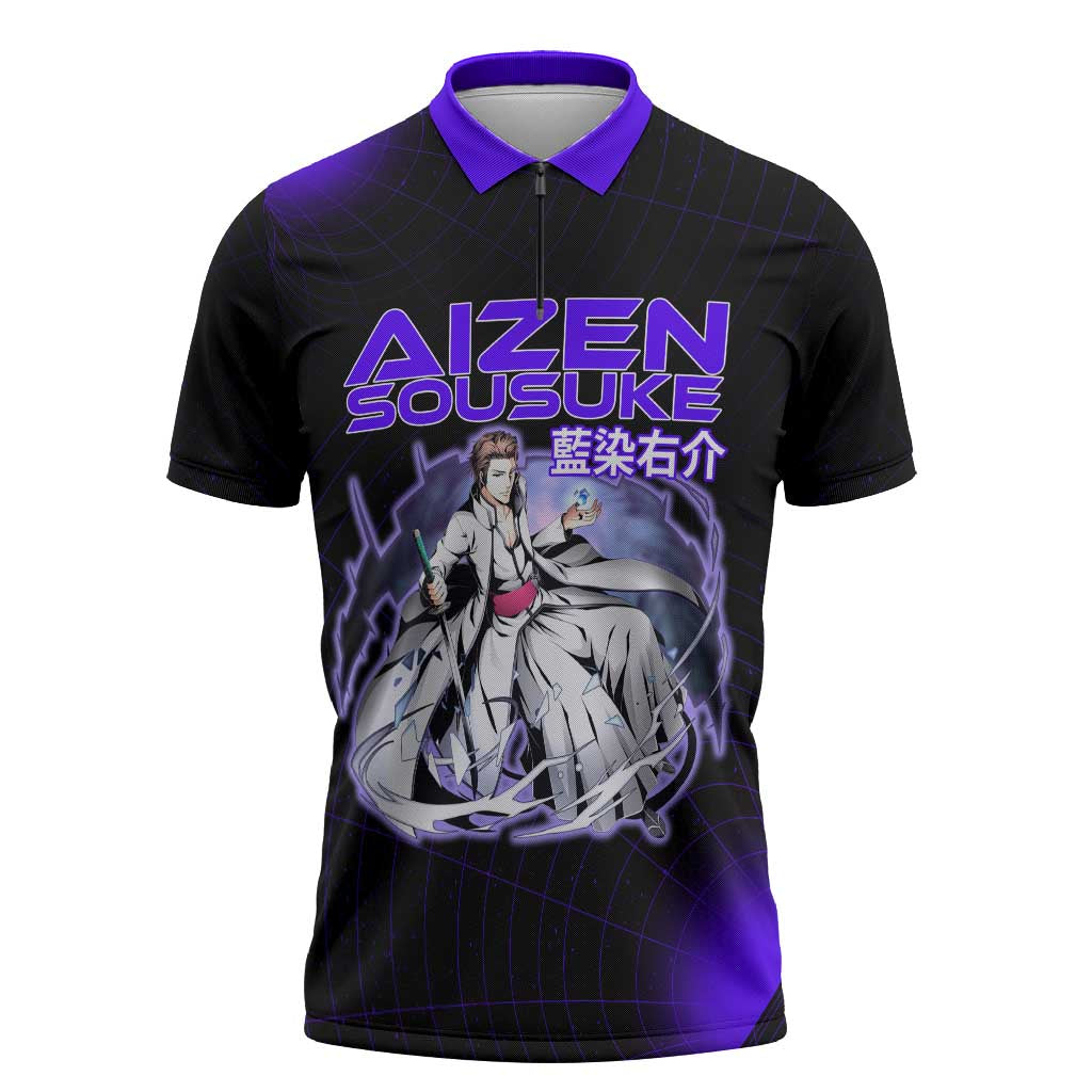 Aizen Sousuke Bleach Zipper Polo Shirt Cosmic Anime Energy Grid Style