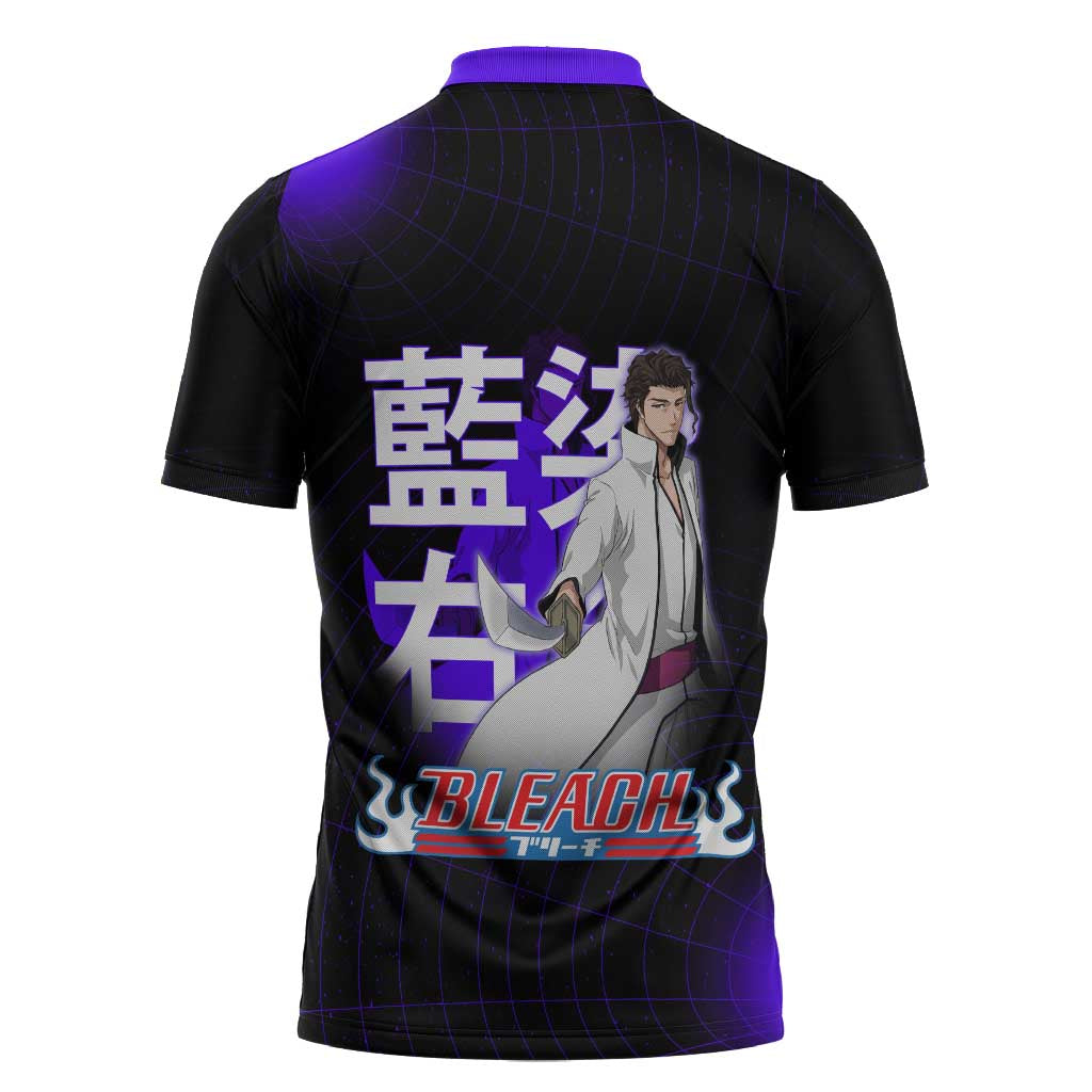 Aizen Sousuke Bleach Zipper Polo Shirt Cosmic Anime Energy Grid Style