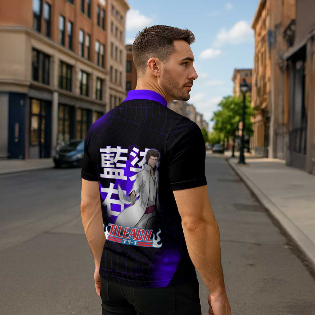 Aizen Sousuke Bleach Zipper Polo Shirt Cosmic Anime Energy Grid Style