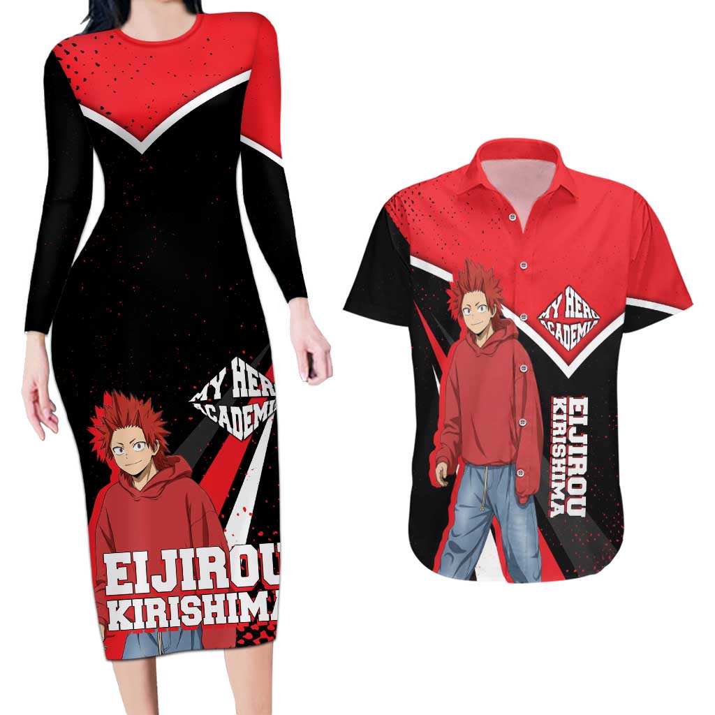 Eijirou Kirishima My Hero Academia Couples Matching Long Sleeve Bodycon Dress and Hawaiian Shirt Bold Comic-Inspired Anime Style