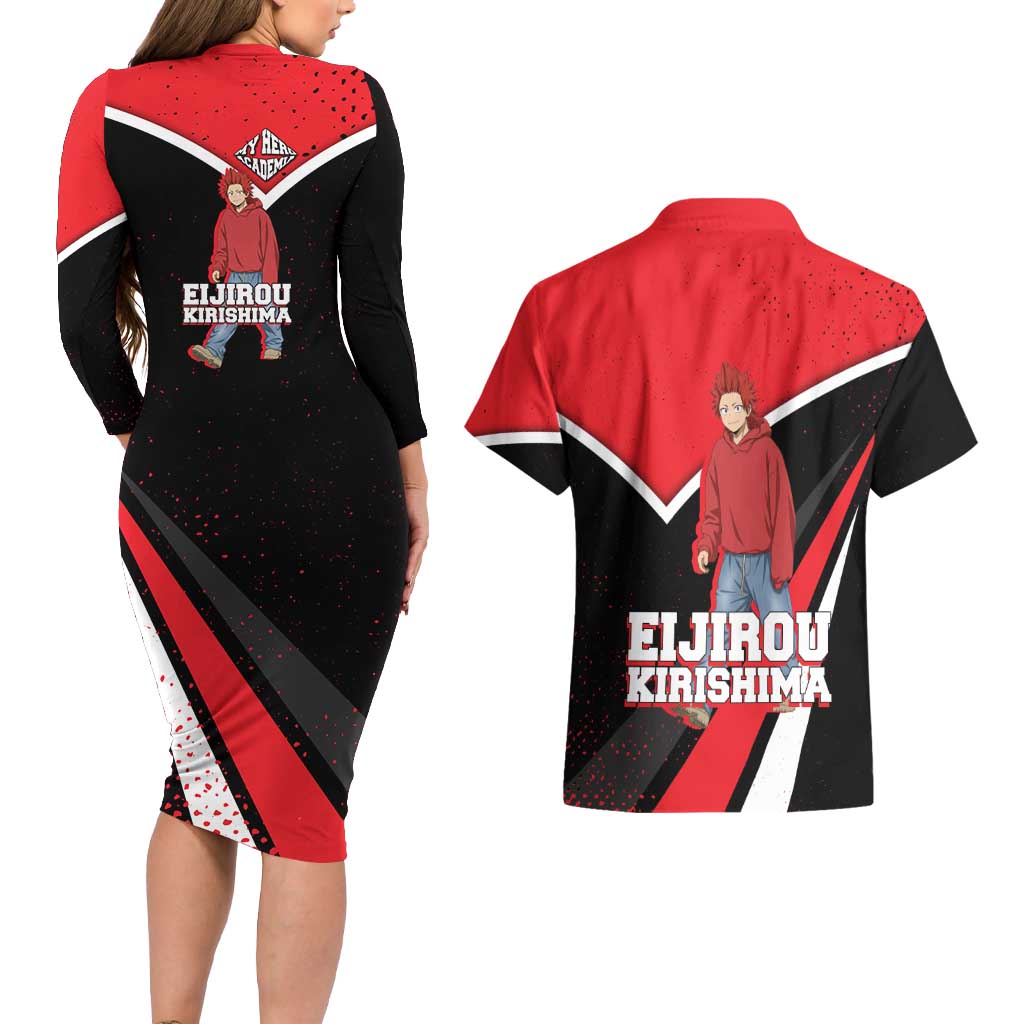 Eijirou Kirishima My Hero Academia Couples Matching Long Sleeve Bodycon Dress and Hawaiian Shirt Bold Comic-Inspired Anime Style