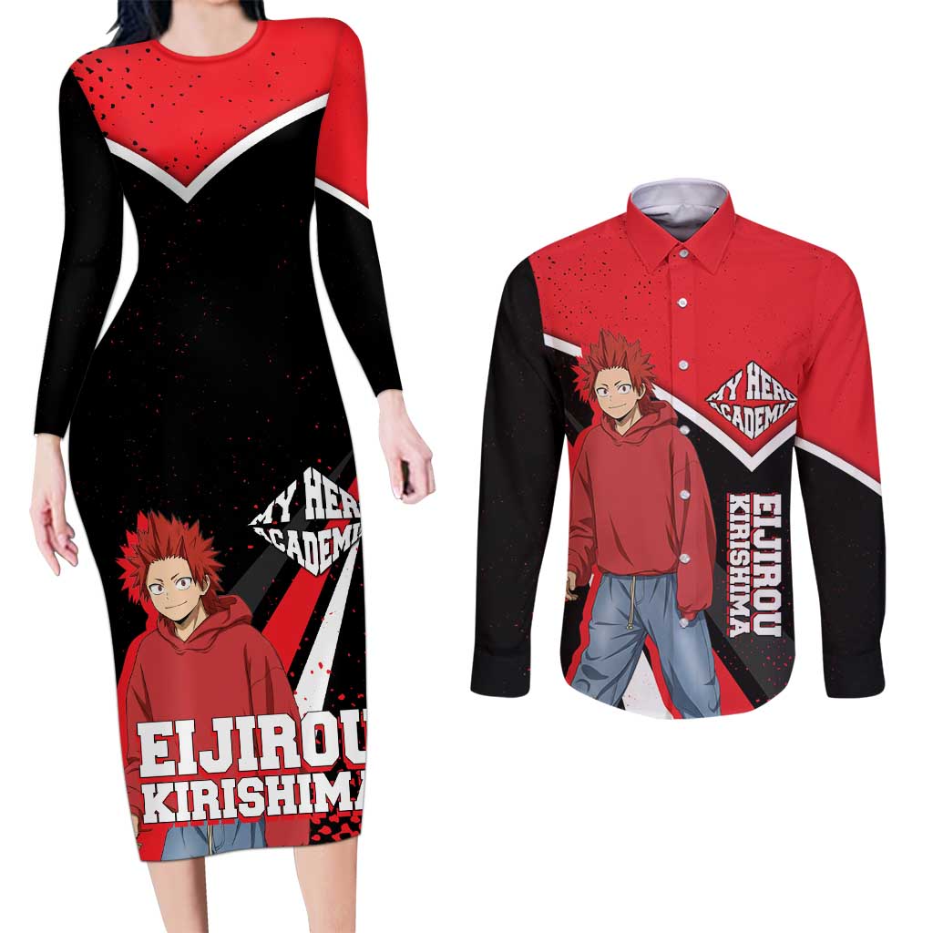 Eijirou Kirishima My Hero Academia Couples Matching Long Sleeve Bodycon Dress and Long Sleeve Button Shirt Bold Comic-Inspired Anime Style