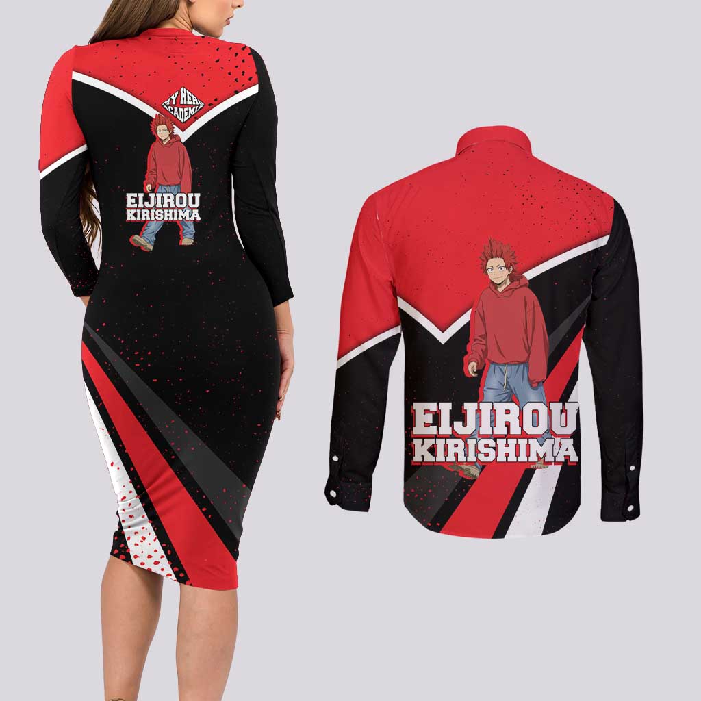 Eijirou Kirishima My Hero Academia Couples Matching Long Sleeve Bodycon Dress and Long Sleeve Button Shirt Bold Comic-Inspired Anime Style