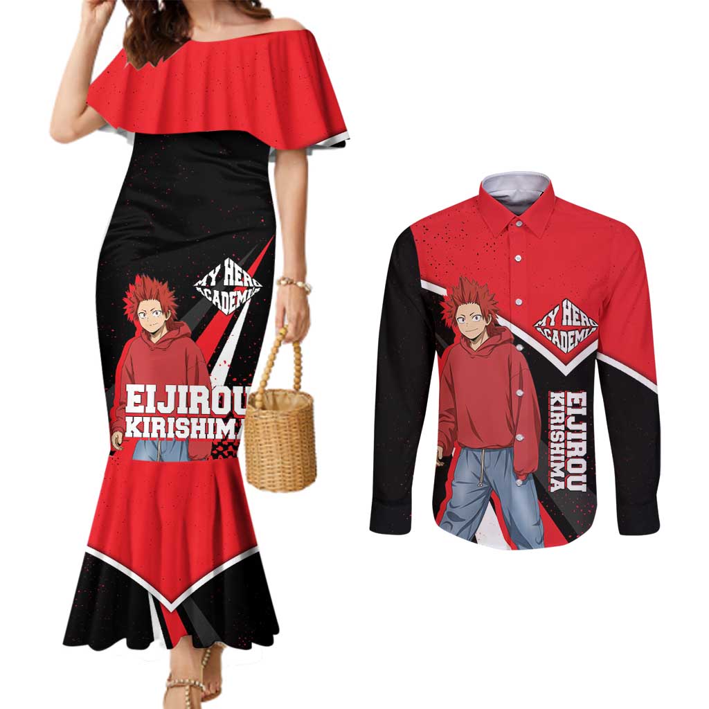 Eijirou Kirishima My Hero Academia Couples Matching Mermaid Dress and Long Sleeve Button Shirt Bold Comic-Inspired Anime Style