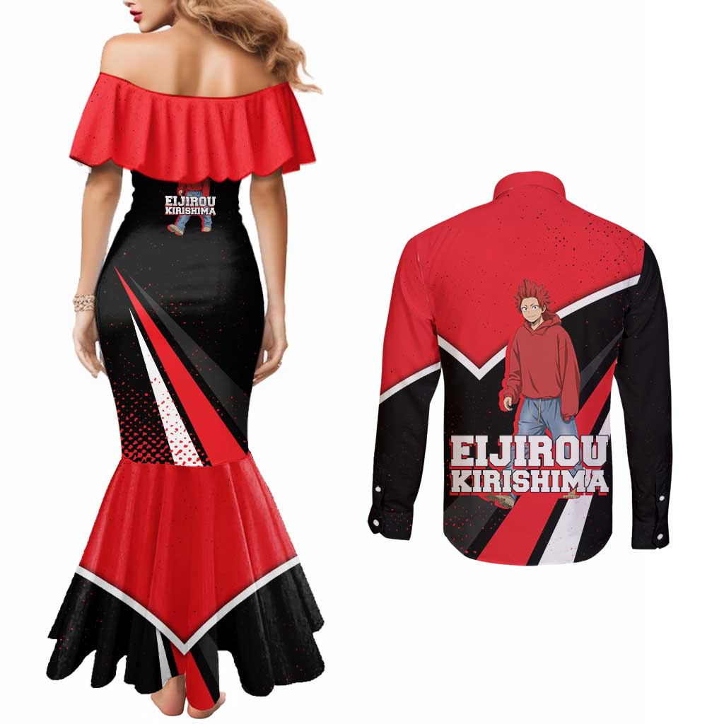 Eijirou Kirishima My Hero Academia Couples Matching Mermaid Dress and Long Sleeve Button Shirt Bold Comic-Inspired Anime Style