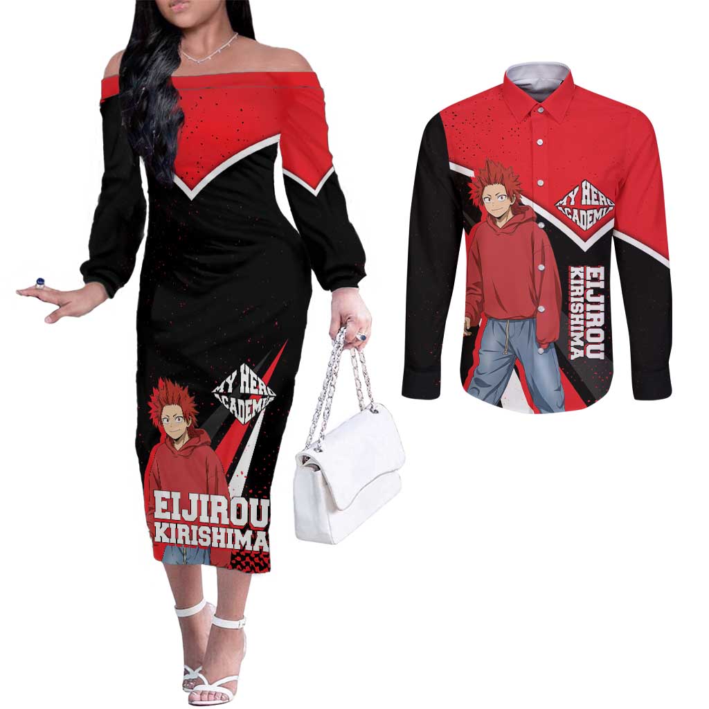 Eijirou Kirishima My Hero Academia Couples Matching Off The Shoulder Long Sleeve Dress and Long Sleeve Button Shirt Bold Comic-Inspired Anime Style