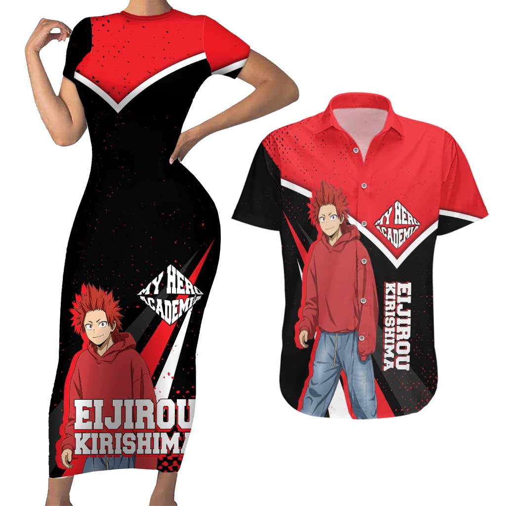 Eijirou Kirishima My Hero Academia Couples Matching Short Sleeve Bodycon Dress and Hawaiian Shirt Bold Comic-Inspired Anime Style