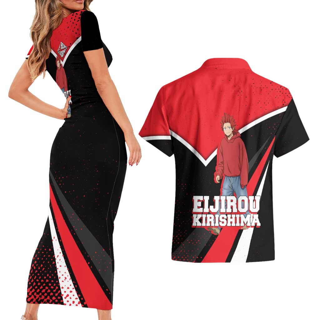 Eijirou Kirishima My Hero Academia Couples Matching Short Sleeve Bodycon Dress and Hawaiian Shirt Bold Comic-Inspired Anime Style