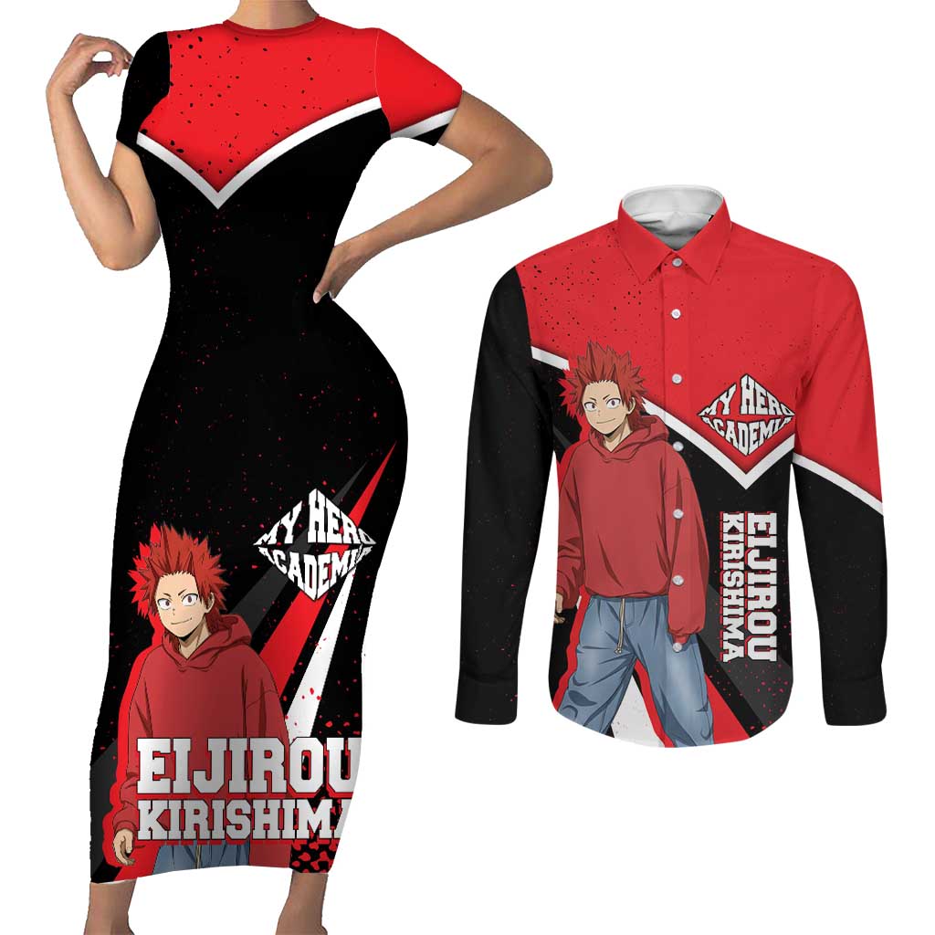 Eijirou Kirishima My Hero Academia Couples Matching Short Sleeve Bodycon Dress and Long Sleeve Button Shirt Bold Comic-Inspired Anime Style