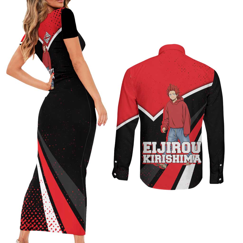 Eijirou Kirishima My Hero Academia Couples Matching Short Sleeve Bodycon Dress and Long Sleeve Button Shirt Bold Comic-Inspired Anime Style