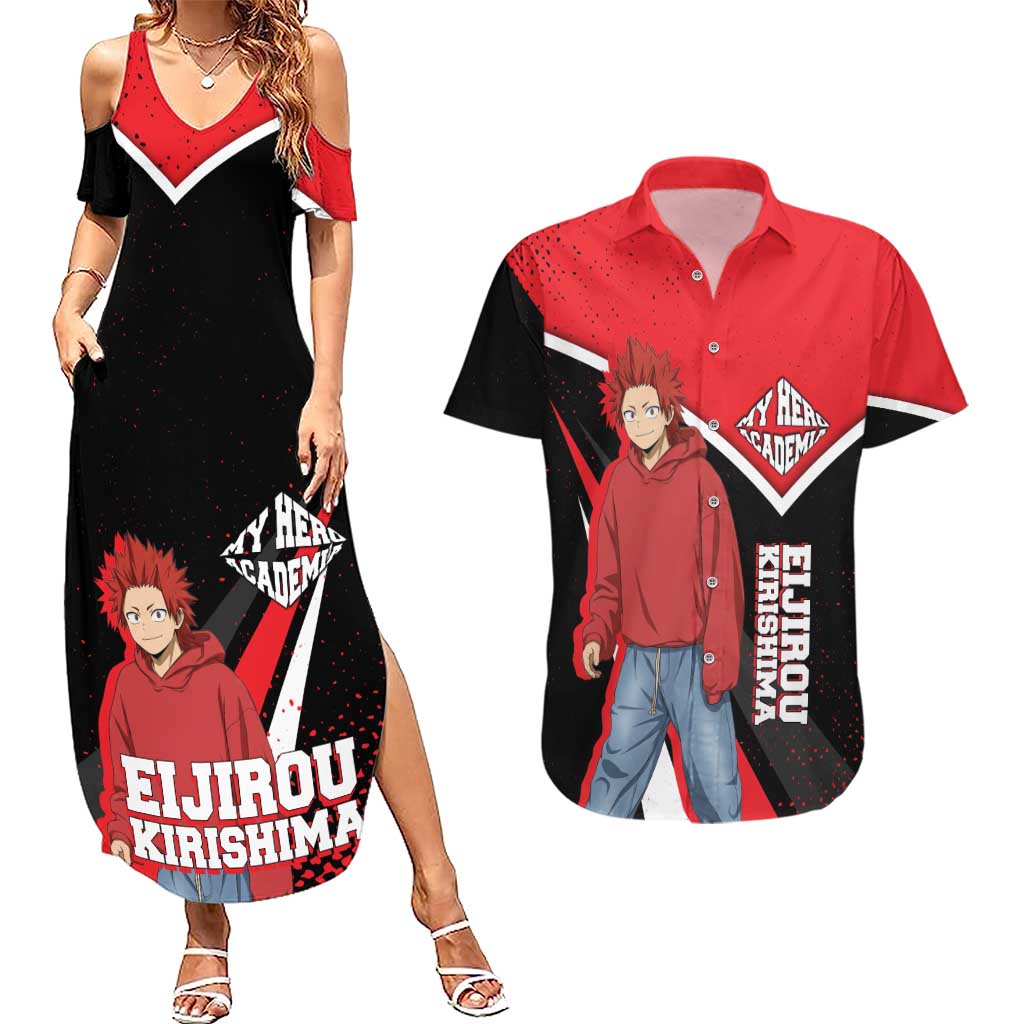 Eijirou Kirishima My Hero Academia Couples Matching Summer Maxi Dress and Hawaiian Shirt Bold Comic-Inspired Anime Style