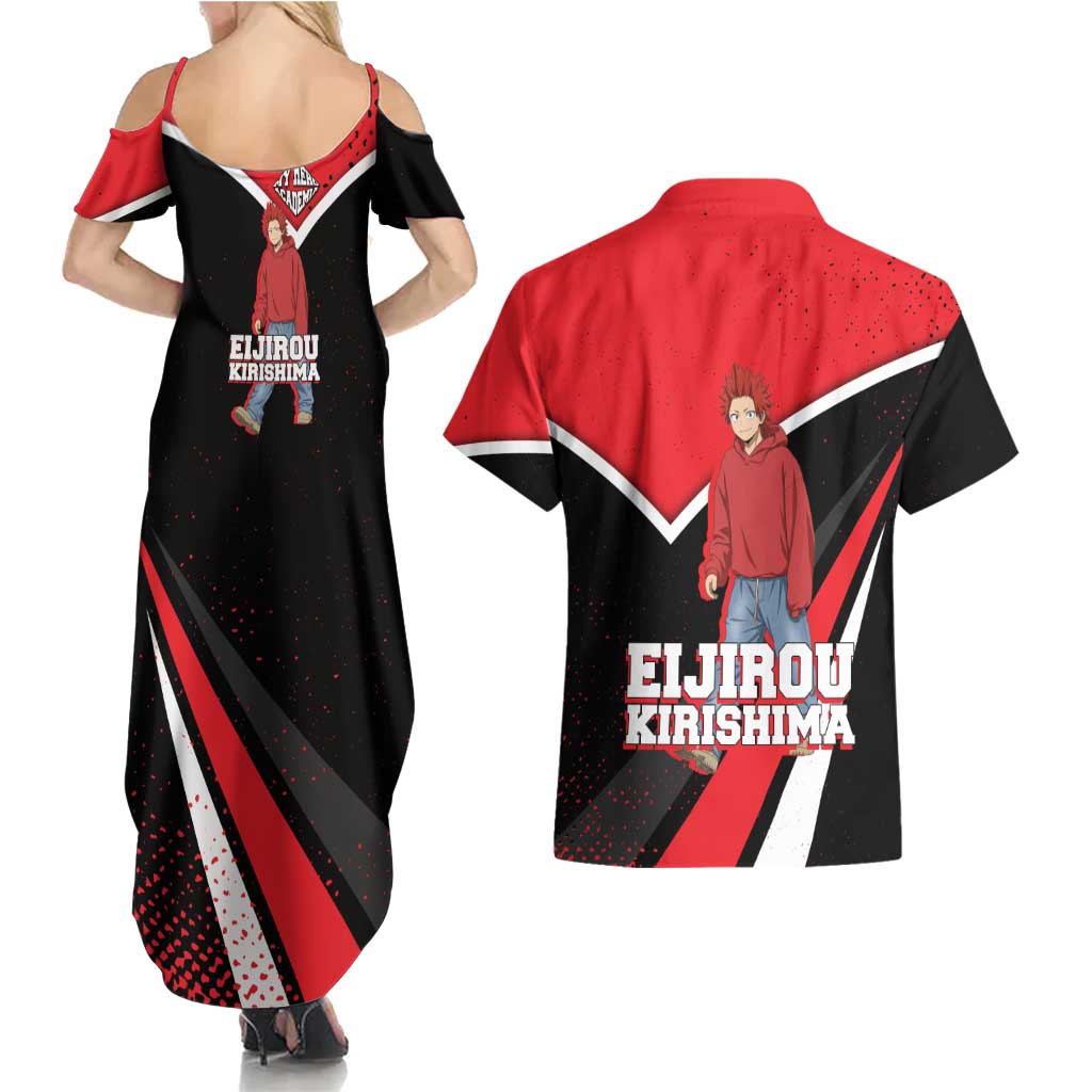 Eijirou Kirishima My Hero Academia Couples Matching Summer Maxi Dress and Hawaiian Shirt Bold Comic-Inspired Anime Style