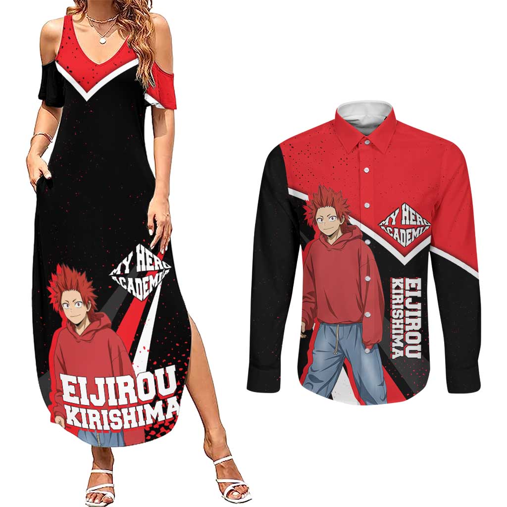 Eijirou Kirishima My Hero Academia Couples Matching Summer Maxi Dress and Long Sleeve Button Shirt Bold Comic-Inspired Anime Style