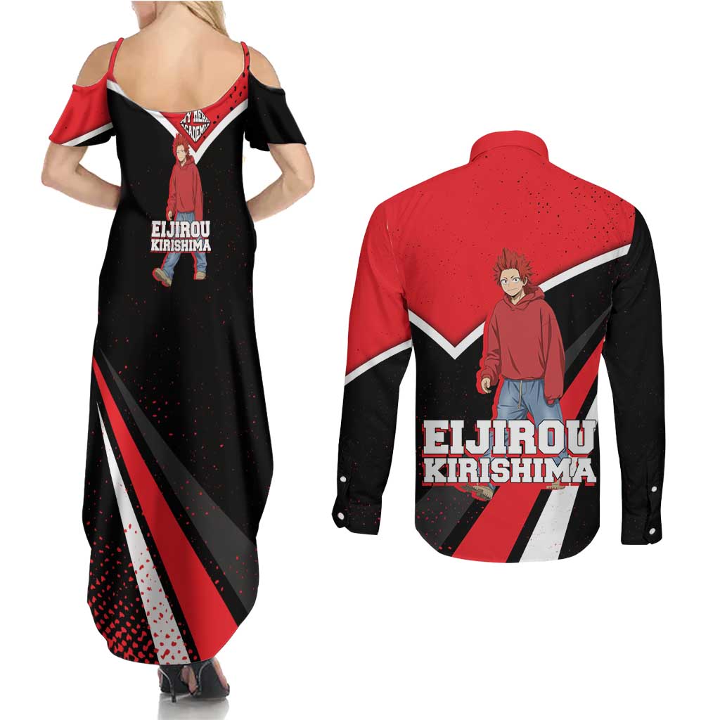 Eijirou Kirishima My Hero Academia Couples Matching Summer Maxi Dress and Long Sleeve Button Shirt Bold Comic-Inspired Anime Style